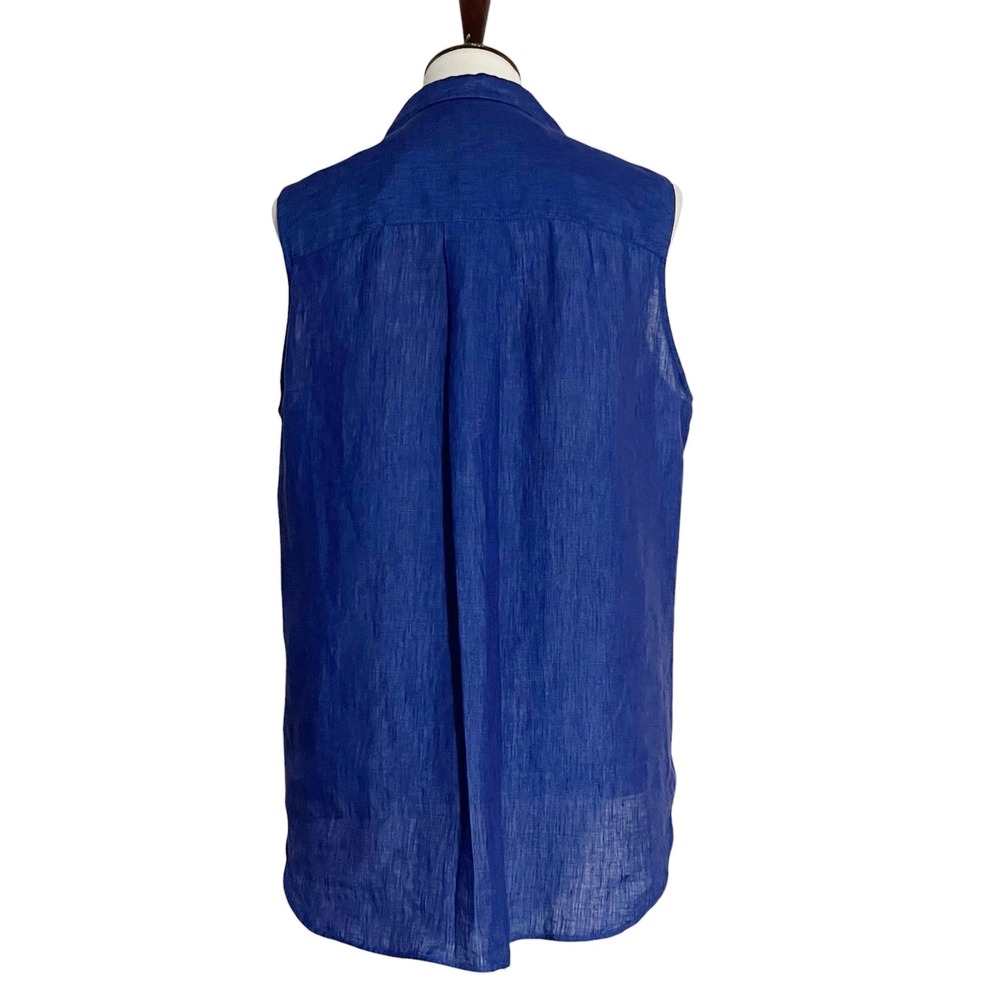 Frank & Eileen Fiona Royal Blue 100% Linen Sleeveless Button Up Shirt Large - Picture 5 of 13